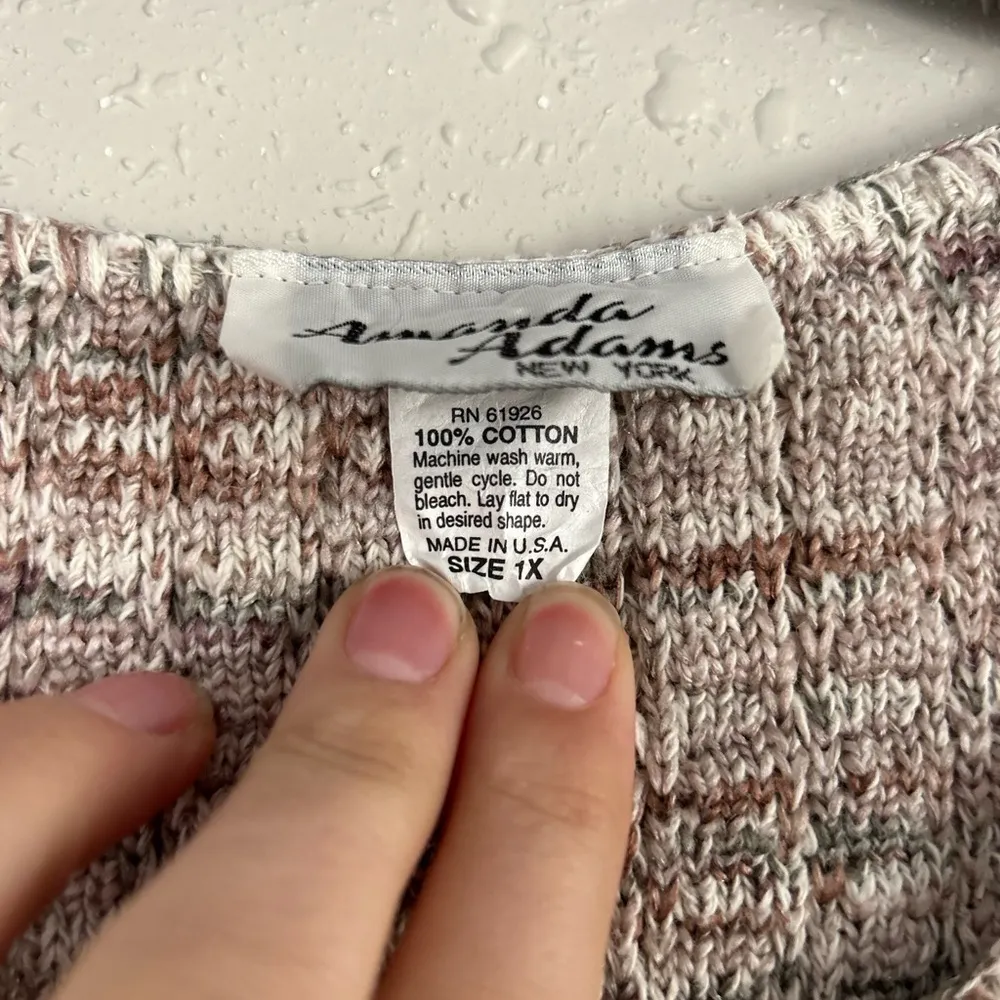 🦋 Vintage Amanda Adams Cream Pink Cardigan Neutral Casual Comfy Spring 1X - Image 3