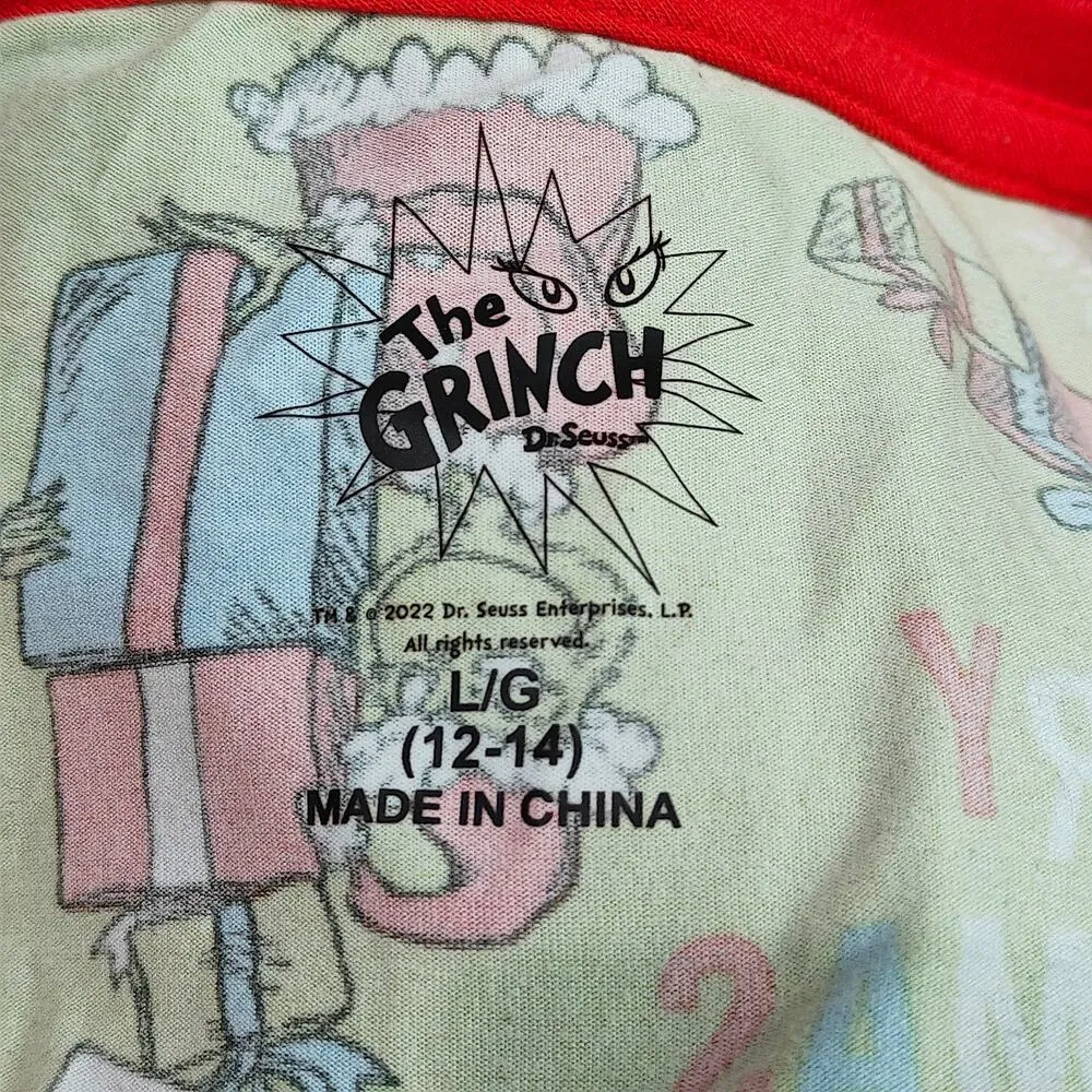 Dr Seuss The Grinch Holiday Pajama Set Green Red Womens Large - Image 4