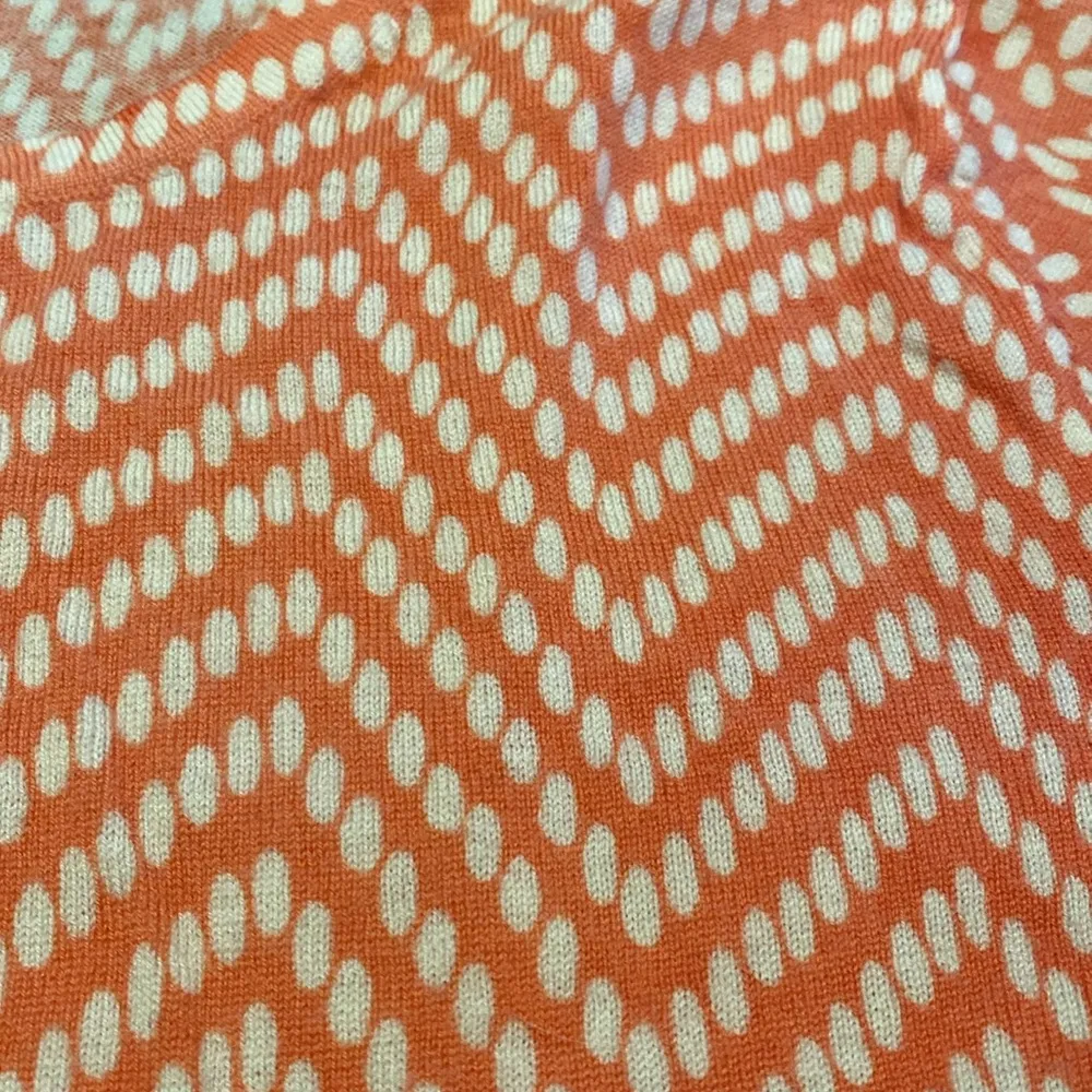 Garnet Hill Merino Wool Cardigan Geometric Stripe Dot Salmon Pink 3/4 Sleeve M - Image 2