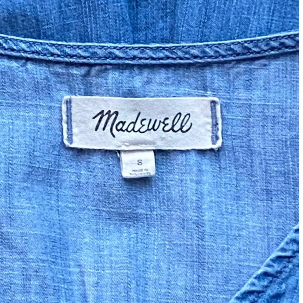 MADEWELL Denim Blue Jean Boho Peasant Top Bohemian Babydoll Blouse ~ Size SMALL - Image 5