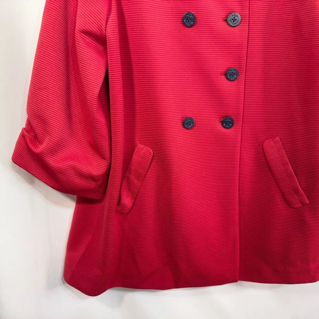 ModCloth XL Coat Red Lined Nautical‎ Ribbed Peter Pan Collar A Line Swing 933 - Image 4