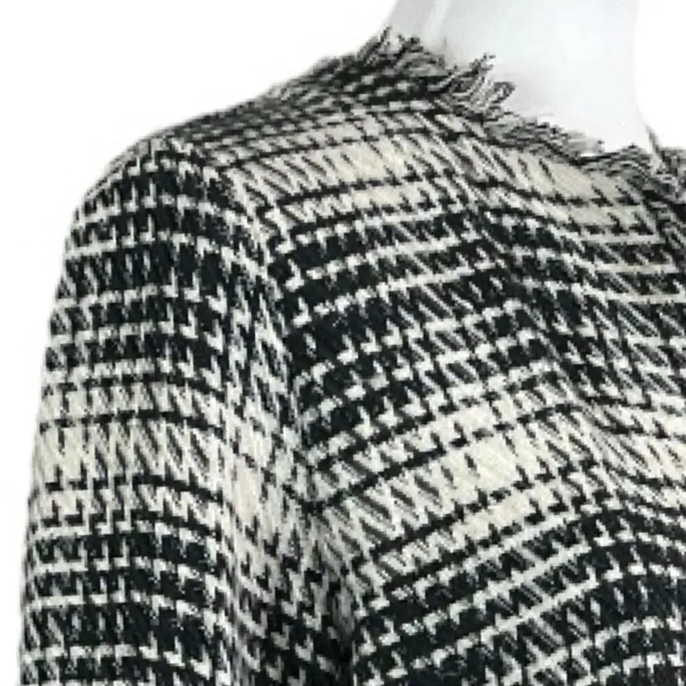 Maven West Women’s Long Jacket Open Front Fringe Black Cream Plaid Size Medium - Image 12