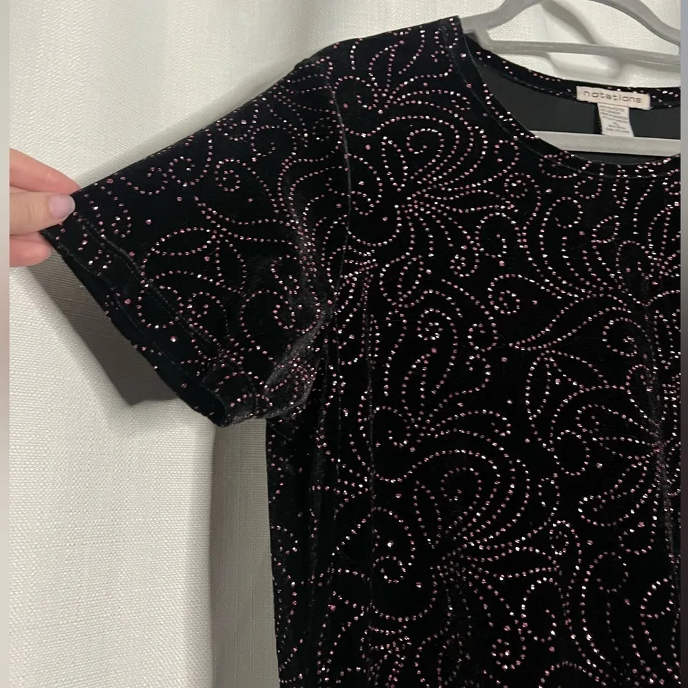Vintage Notations Black Velvet with Pink Glitter Shirt XL - Image 6