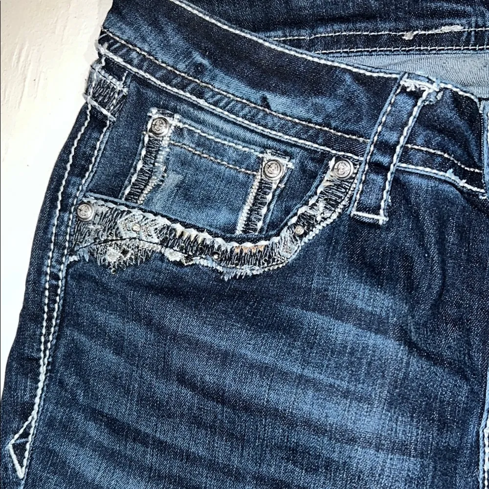 Grace Easy Fit Blue Boot Cut Jeans with Vintage Fade Embellished size 30 - Image 5