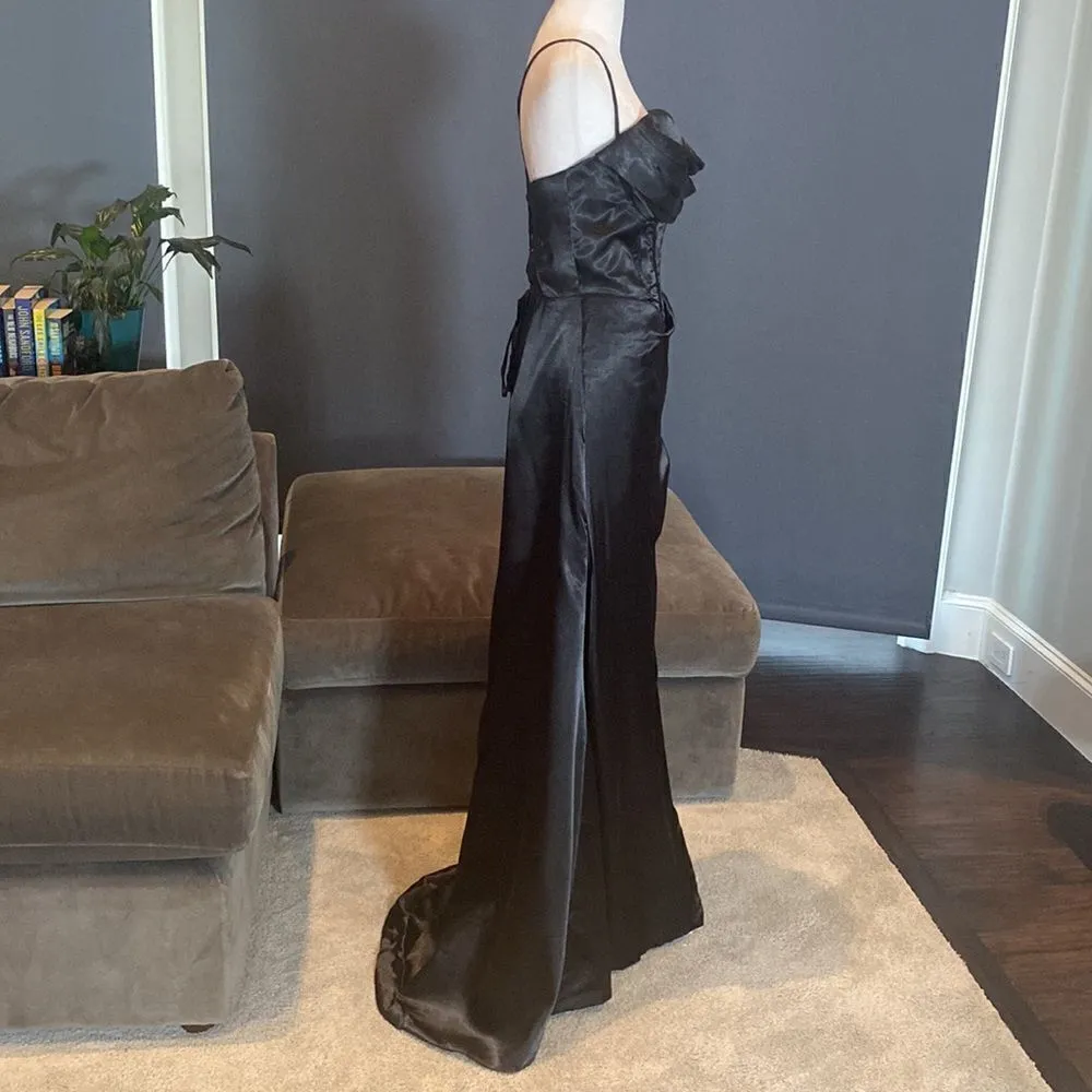 Women’s Black Full Length Prom Party Dress Criss Cross Straps & Leg Slit Size 10 - Image 3