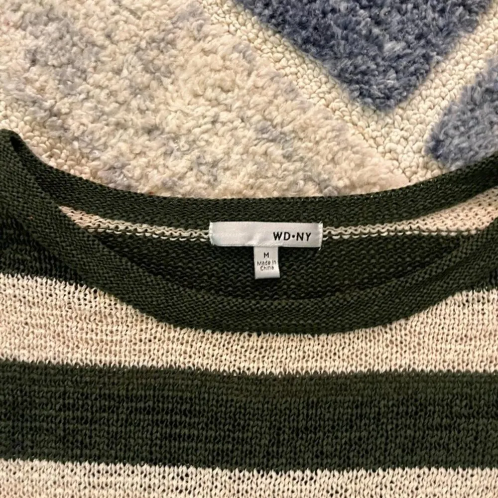 WDNY Cream & Olive Striped Knit Shirt Sweater Top Women's Size M Green Size M - Image 5