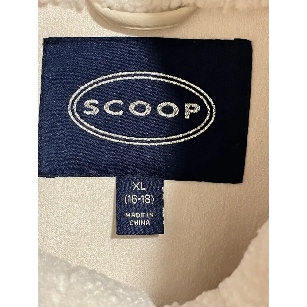 Scoop Fleece Jacket Womens XL Full Zip White Coat Buckle Accents Collared NWT - Image 6