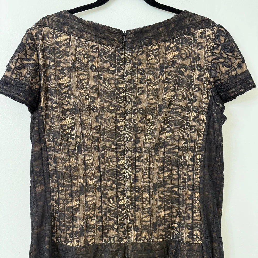 {16} Tadashi Shoji Embroidered Lace Cap Sleeve Sheath Dress in Black Nude - Image 8