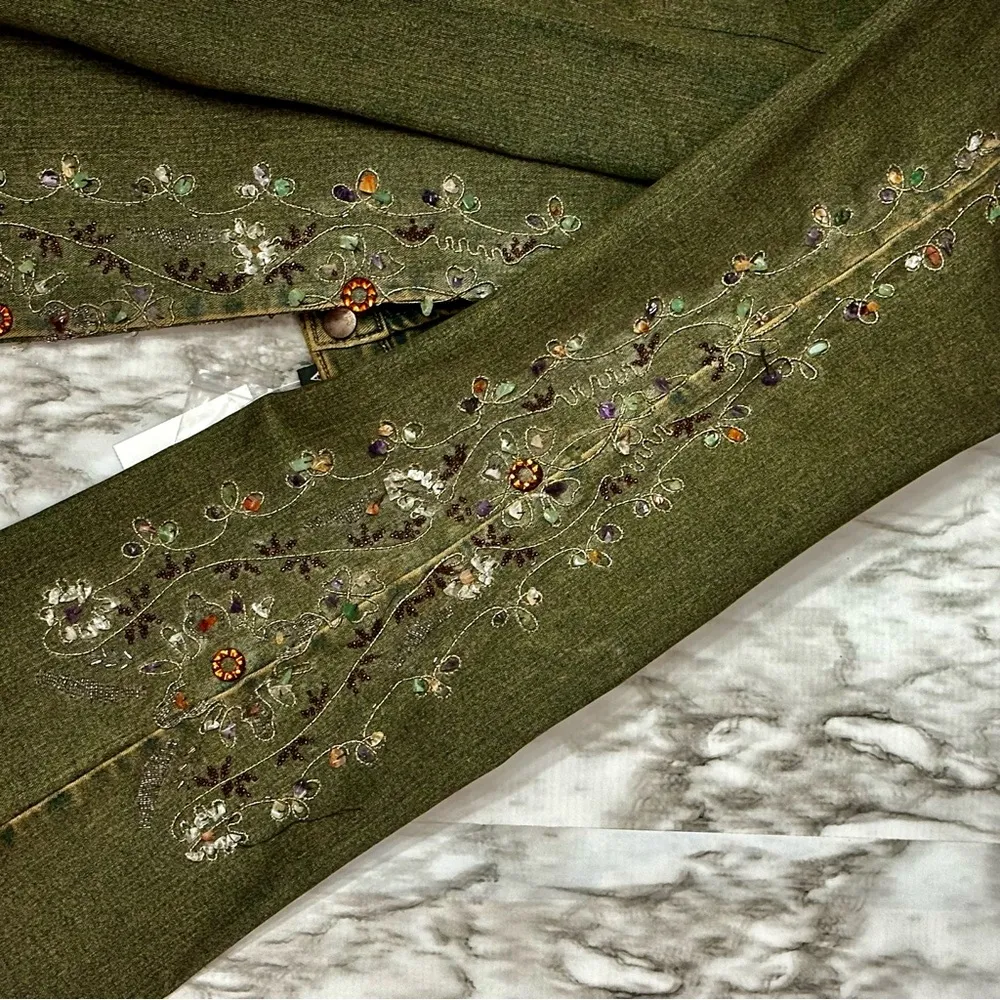 AZI Women’s Embroidered Boho Denim Blue Jeans Sz 32 Hippy Vintage Vibes Cowgirl - Image 7