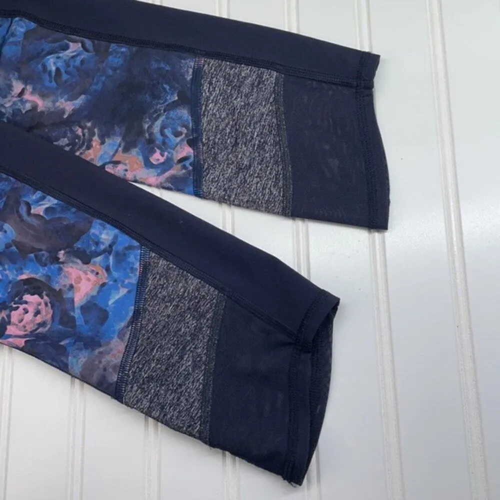 Lululemon Athletica Black & Blue Floral Mesh Mid-calf Cropped Leggings Size 4 - Image 4