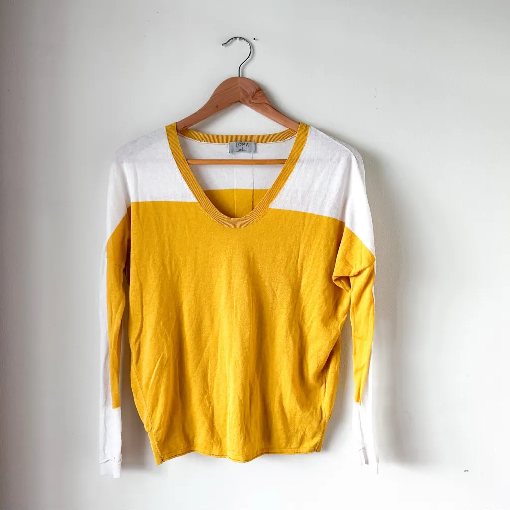 Loma London Colorblock Yellow and White Cotton Silk Sleeve Top M Size M - Image 5