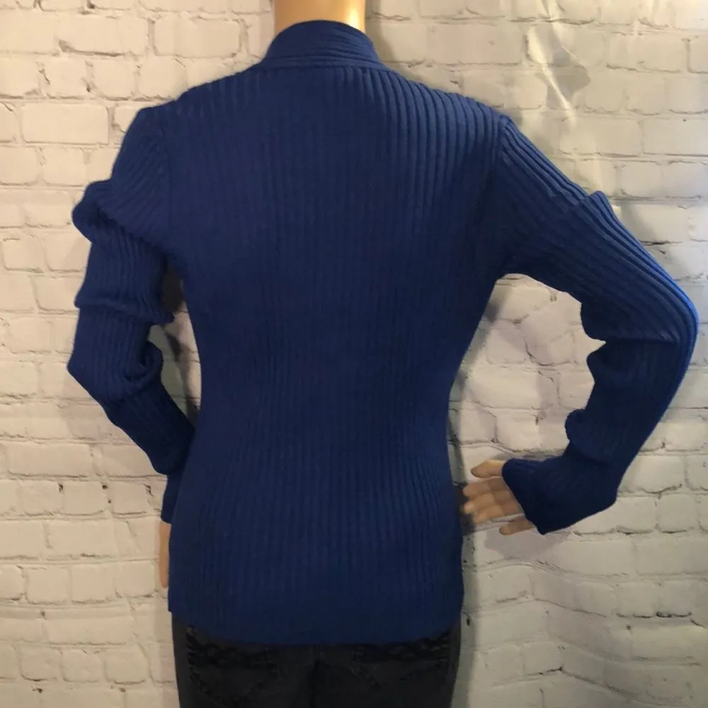 Vintage Grace Royal Blue Vneck Ribbed Sweater XL - Image 6