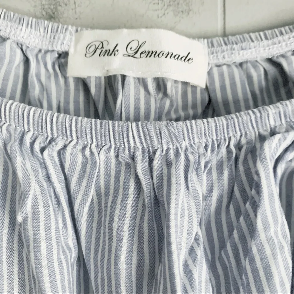 Pink Lemonade Striped Tie Front Long Sleeve Crop Top Rose Appliqué Embellished M Blue Size M - Image 4