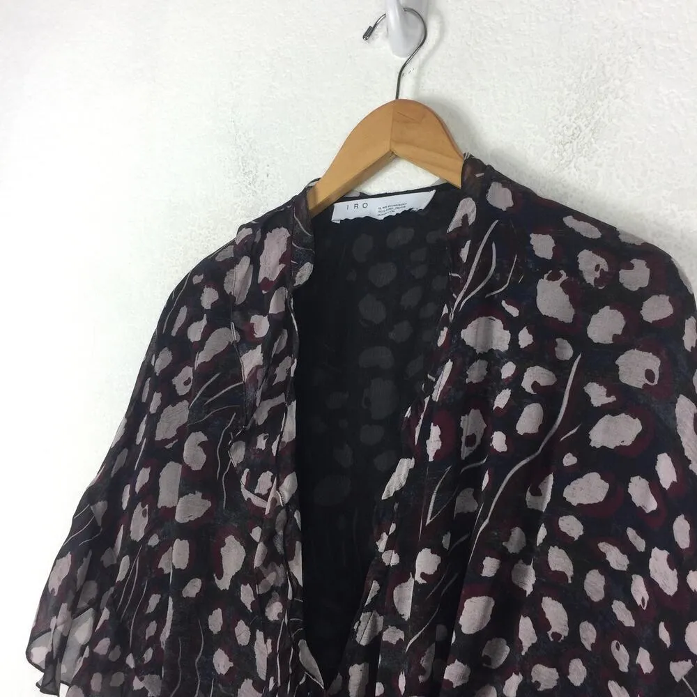 IRO  Link Abstract Dot Printed Viscose Flounce Ruffle Wrap Dress Size 36 Chiffon - Image 8