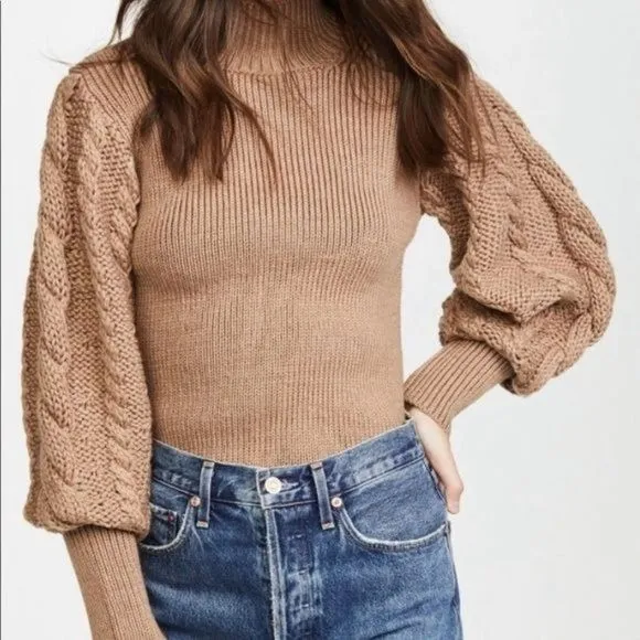 Caroline Constas Chunky Knit Bishop Puffed Sleeve Turtleneck Sweater Large - Image 15