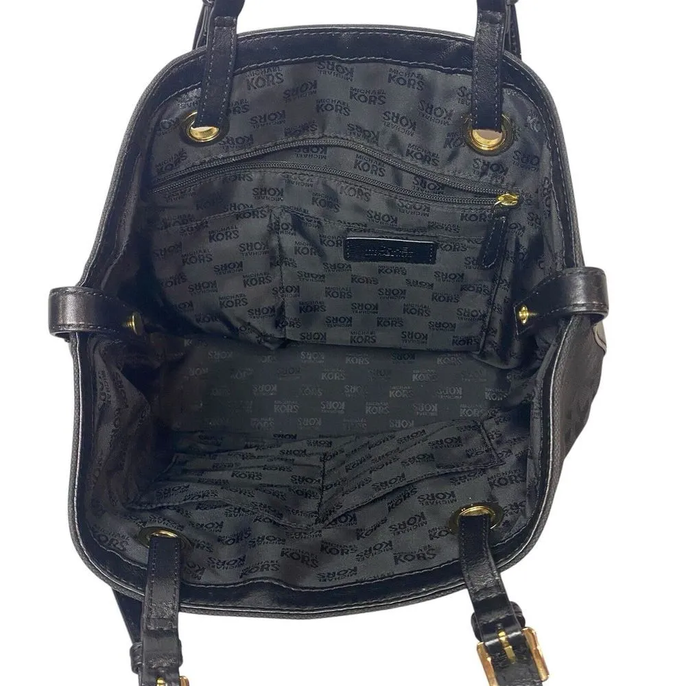 Michael Kors - Black Gold MK Logo Print Shoulder Bag / Purse / Handbag Carry All - Image 4