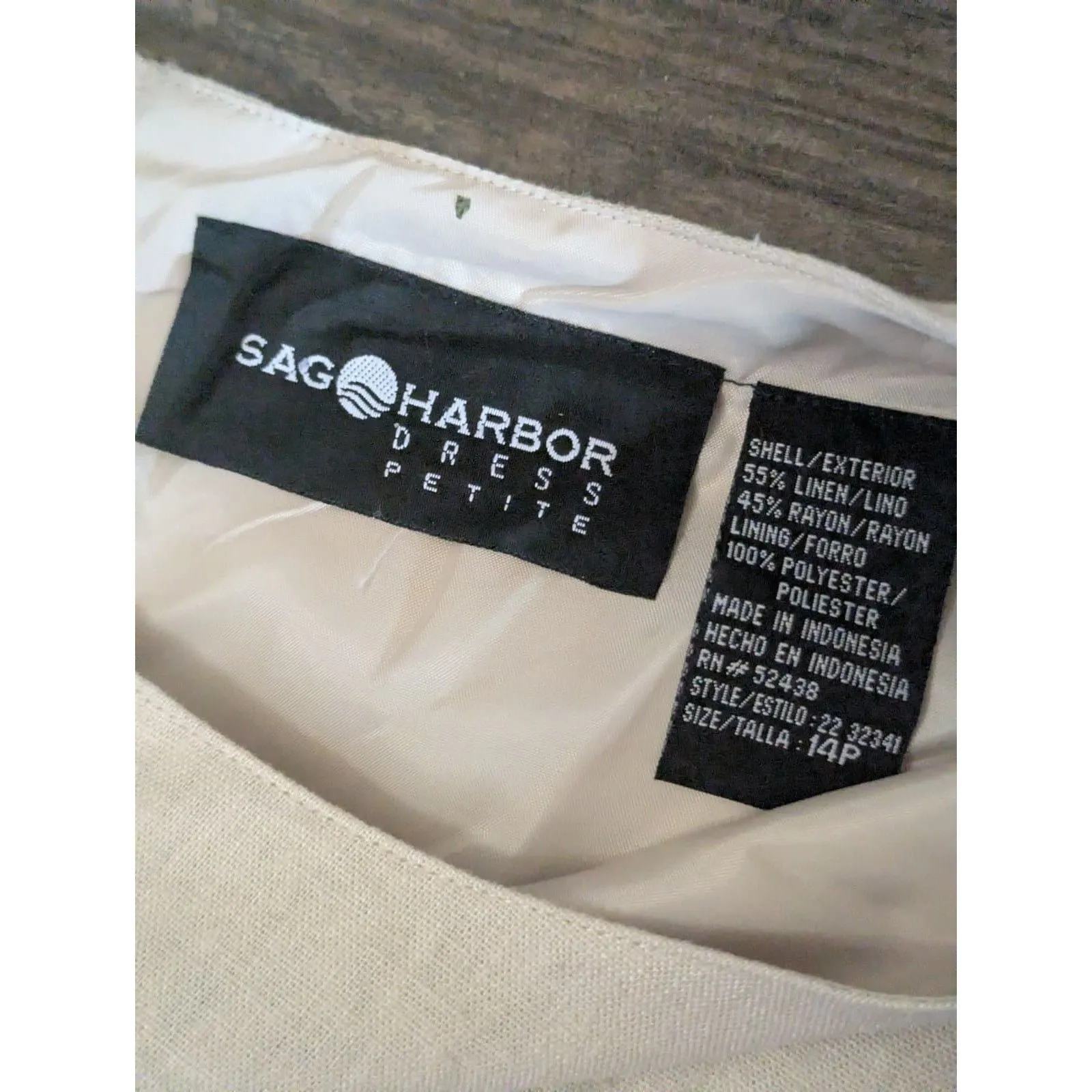 Sag Harbor Petite 14P Linen Sheath Dress Embroidered Eyelet Beige Tan Minimalist - Image 5