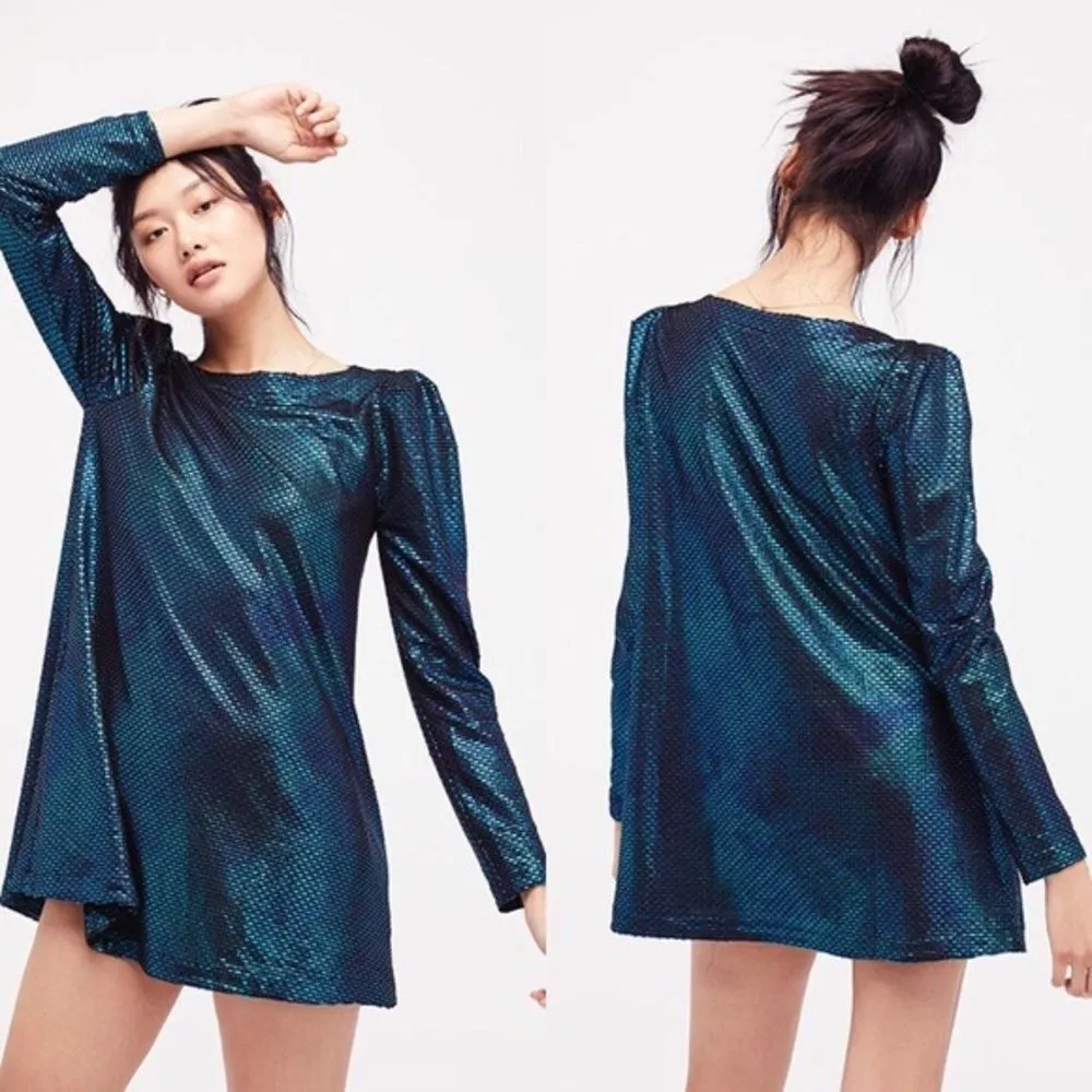 Free People Diamonds Are Forever Blue Metallic Dress Small Mermaidcore - Image 13