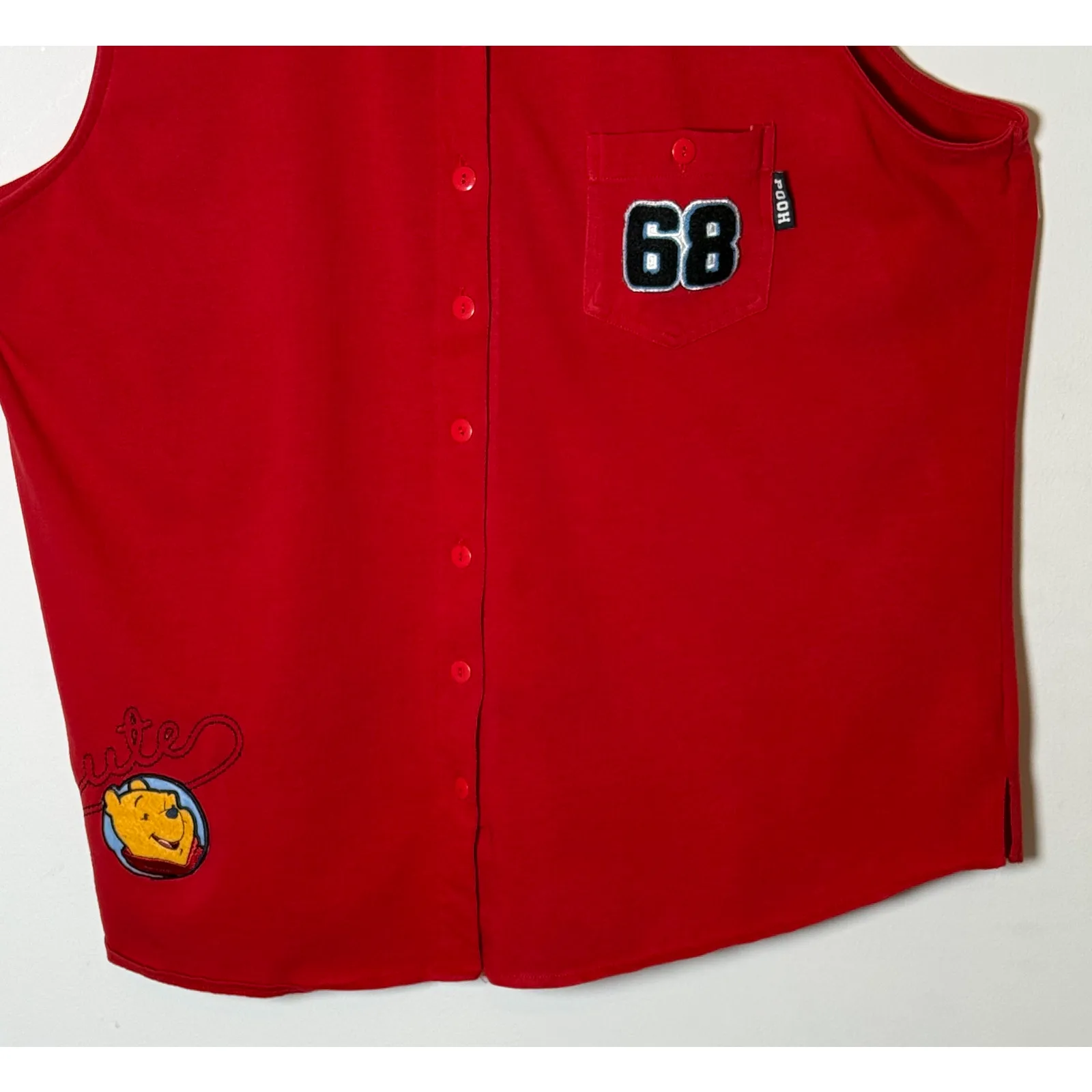 WINNIE THE POOH Womens Sleeveless Vest Plus Size 22 Red Button Up Collar Logo - Image 6