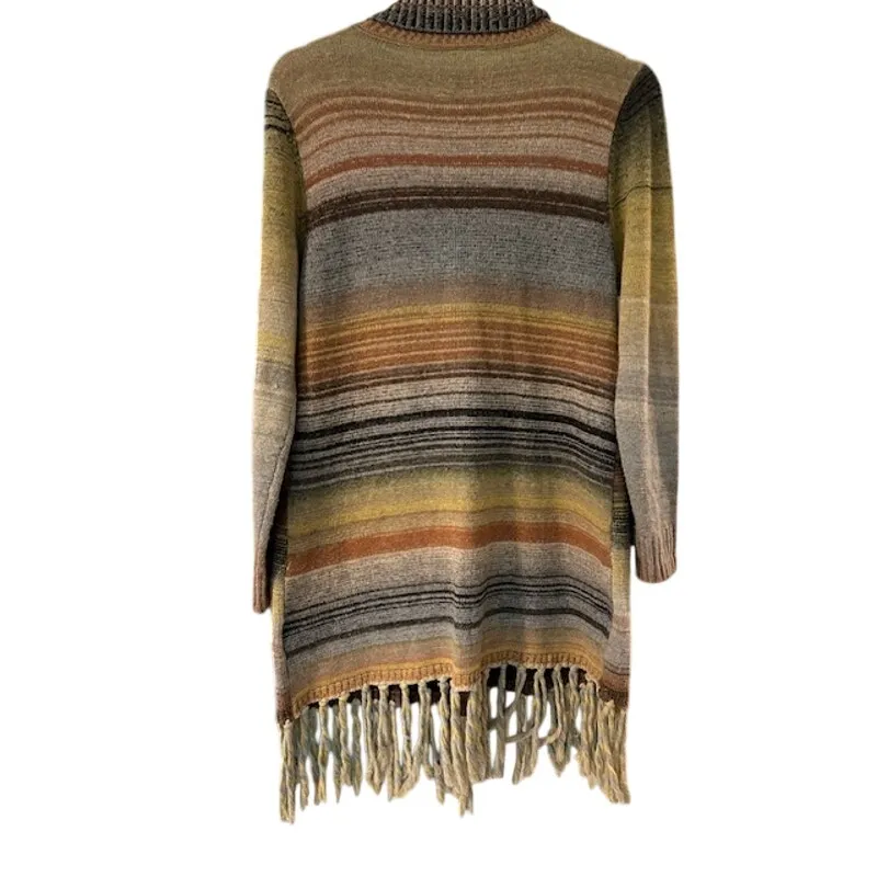 Women's Boho Southwestern turtleneck sweater MEDIUM Longline asymmetric open Gray - Image 2