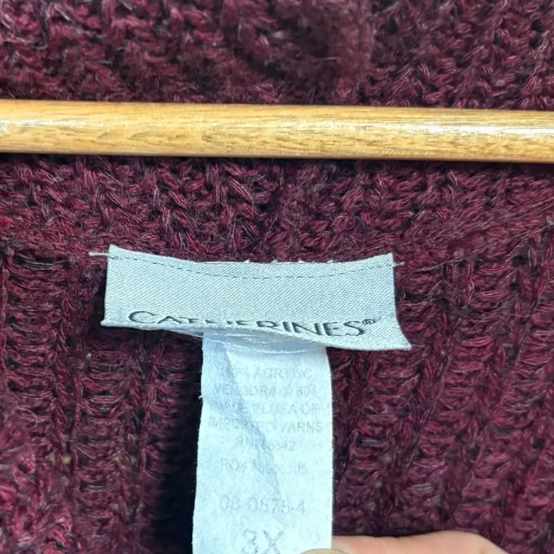 Catherines Burgundy Open Knit Cowl Neck Sweater Size 3X - Image 6