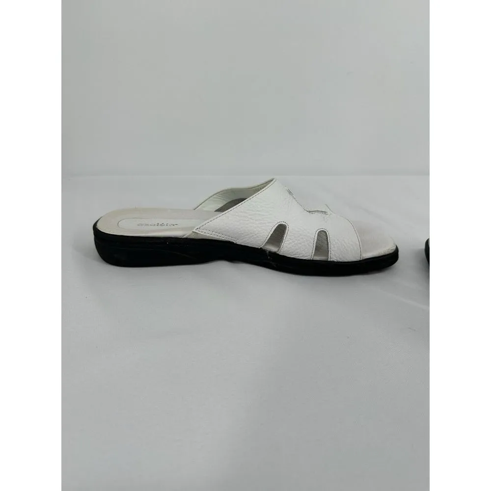 Azaleia Vtg White Leather‎ Slides Sandals Shoes Women's Size 9M Made In Brazil - Image 6