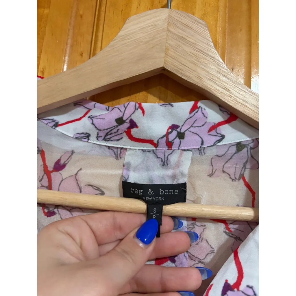 rag & bone Floral Print Oversized Sheer Button Front Blouse Top Small - Image 2