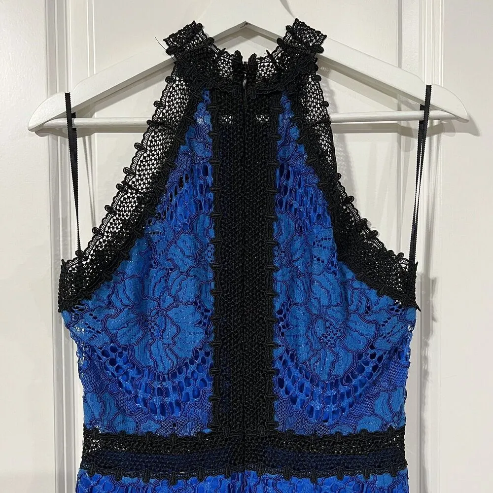 Alexis Size S Julianna Dress Blue Black Lace Halter Midi Bodycon High Neck Gown - Image 7