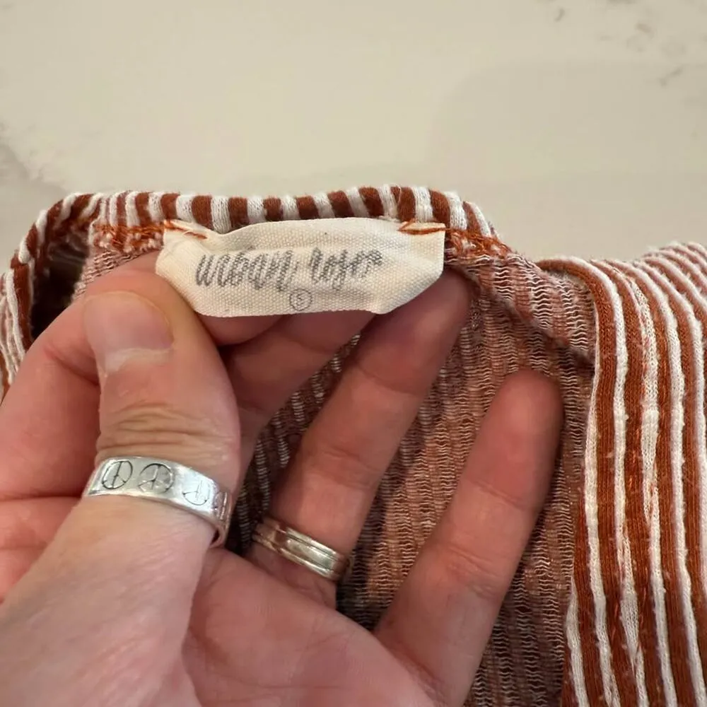 Urban Rose Long Duster Striped Lightweight Cardigan Sweater Womens Small Rust - Image 4