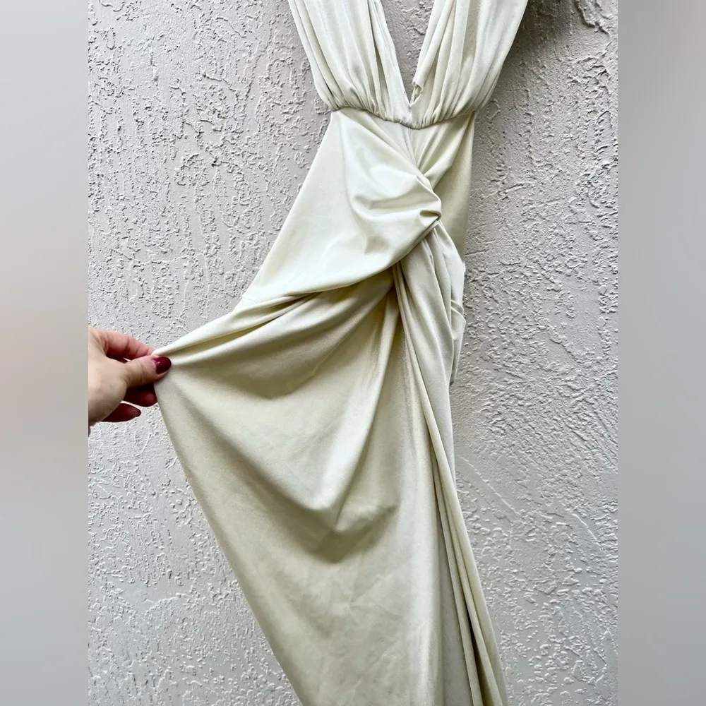 Baobab plunge Mia midi gathered dress XS cream light green - Image 4