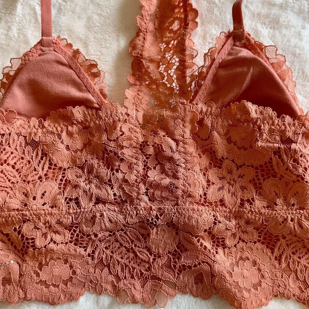 NWT Aerie Coral Bluegrass Lace Padded Racerback Bralette - Size: Small - Image 6