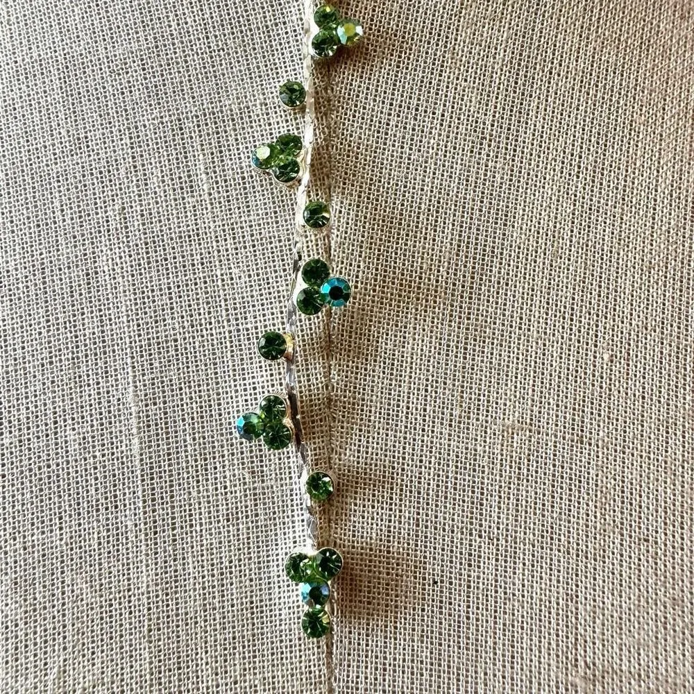 Silver tone green rhinestone Y necklace - Image 4