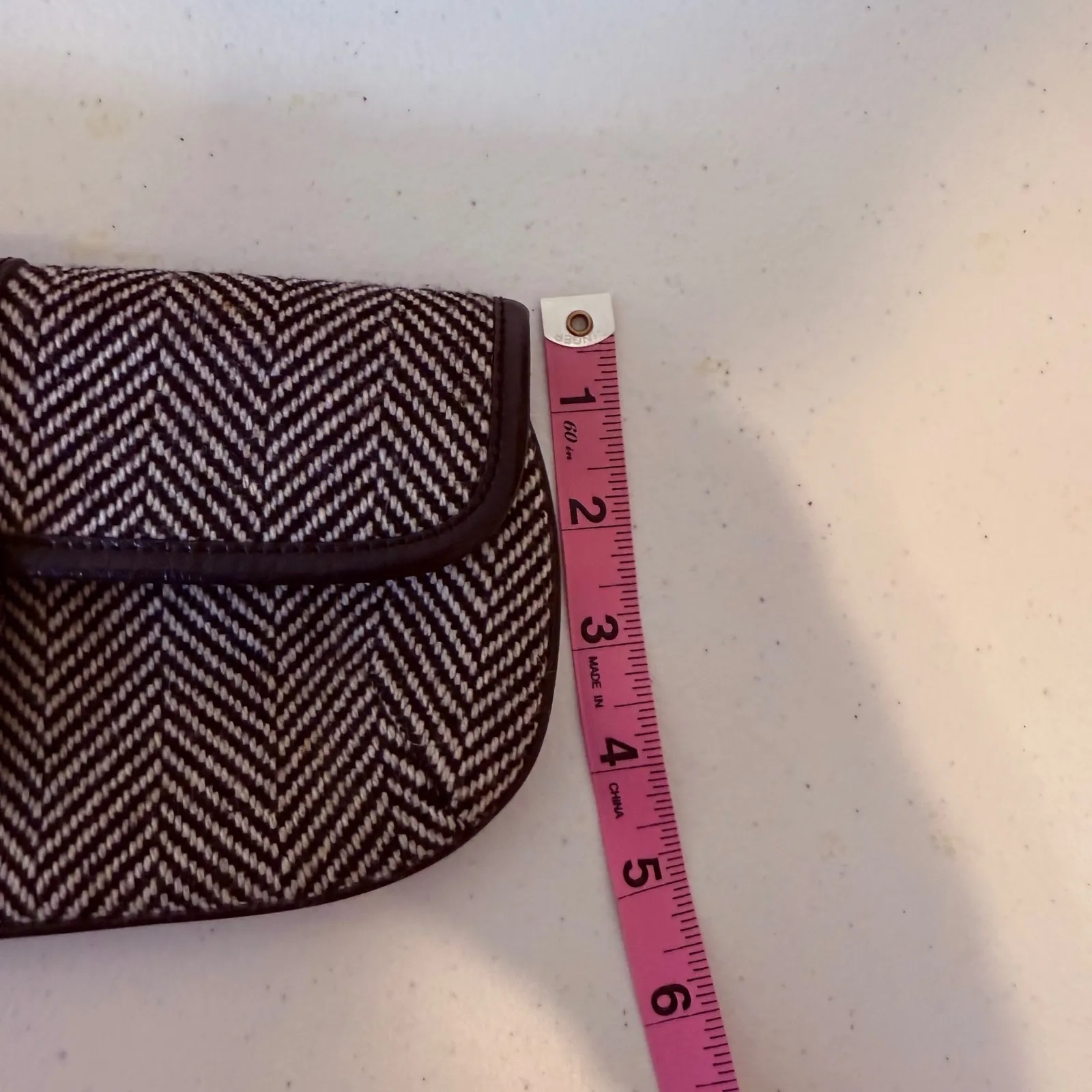 Banana Republic Clutch Black Herringbone Wool Blend Leather‎ Trim Wristlet Bag - Image 6