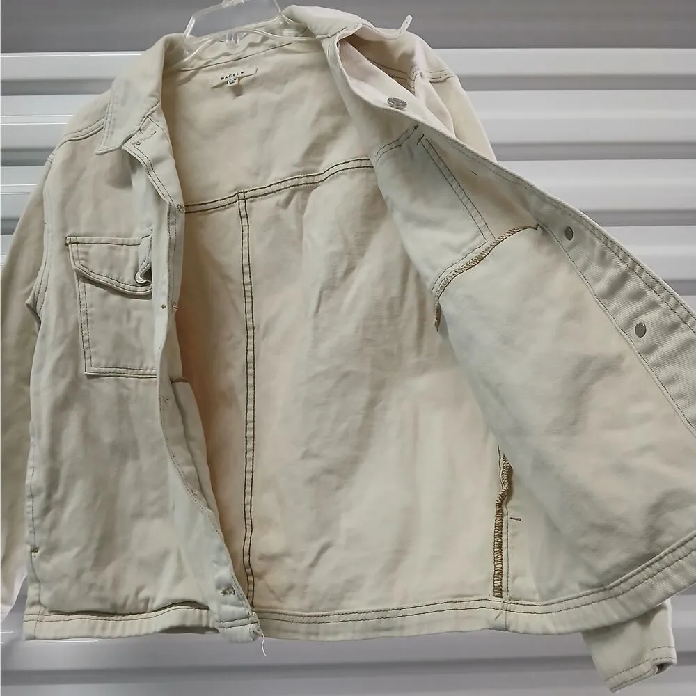 Y2K Pacsun Denim Jeans Jacket Women's XS Beige Button Front Outdoors Gorpcore - Image 6