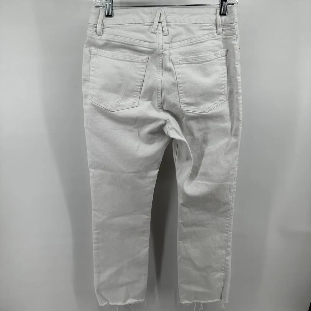 Good American Good Straight Raw Hem Jeans Denim Mid Rise Ankle White 6/28 - Image 6