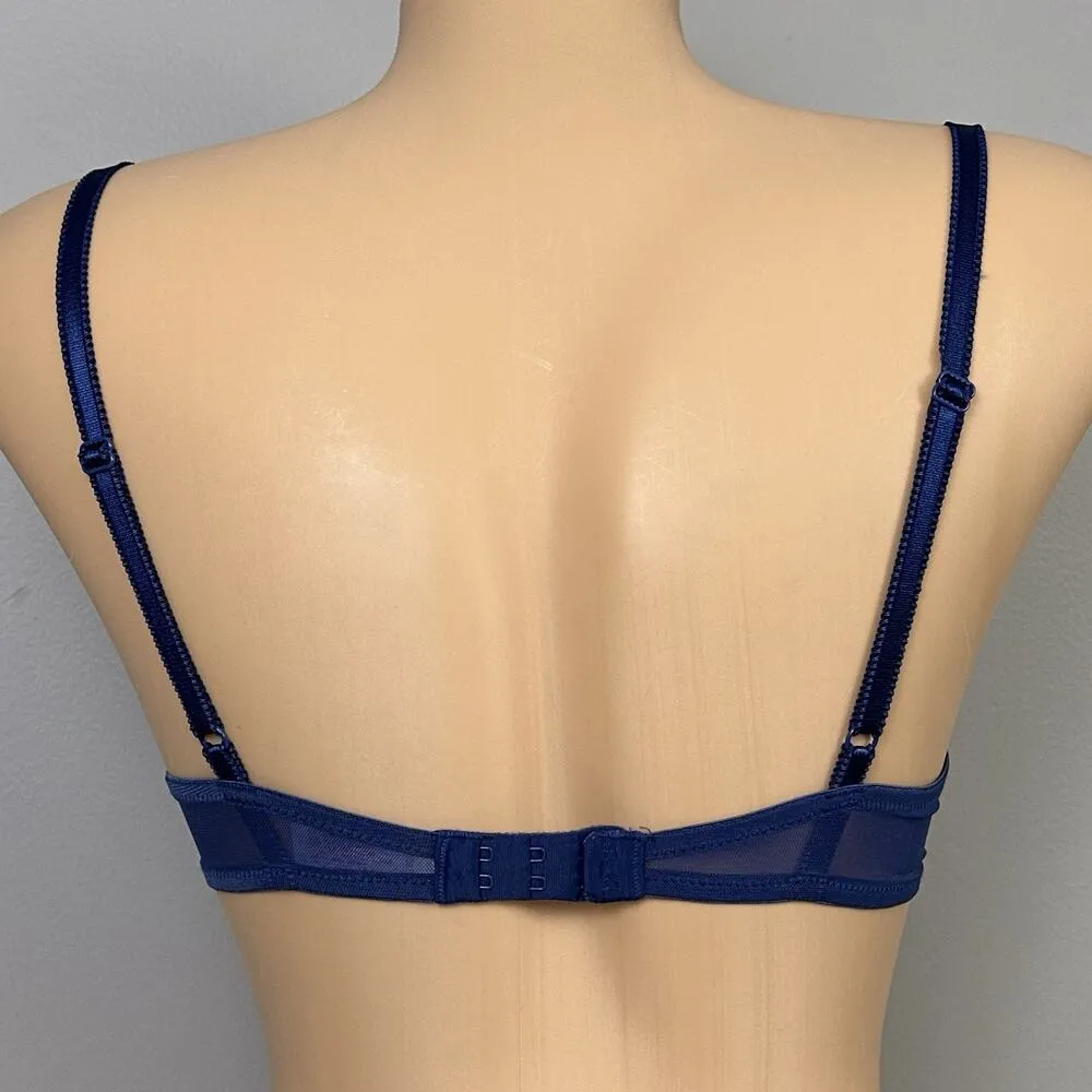 Vintage Lily of France 2111721 Embroidered Push Up Underwire Bra Womens 34B Blue - Image 4