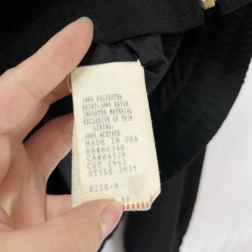 VTG City Girl Nancy Black Blazer Jacket Sz 8 Full Zip Artsy Retro Prom Patchwork - Image 4