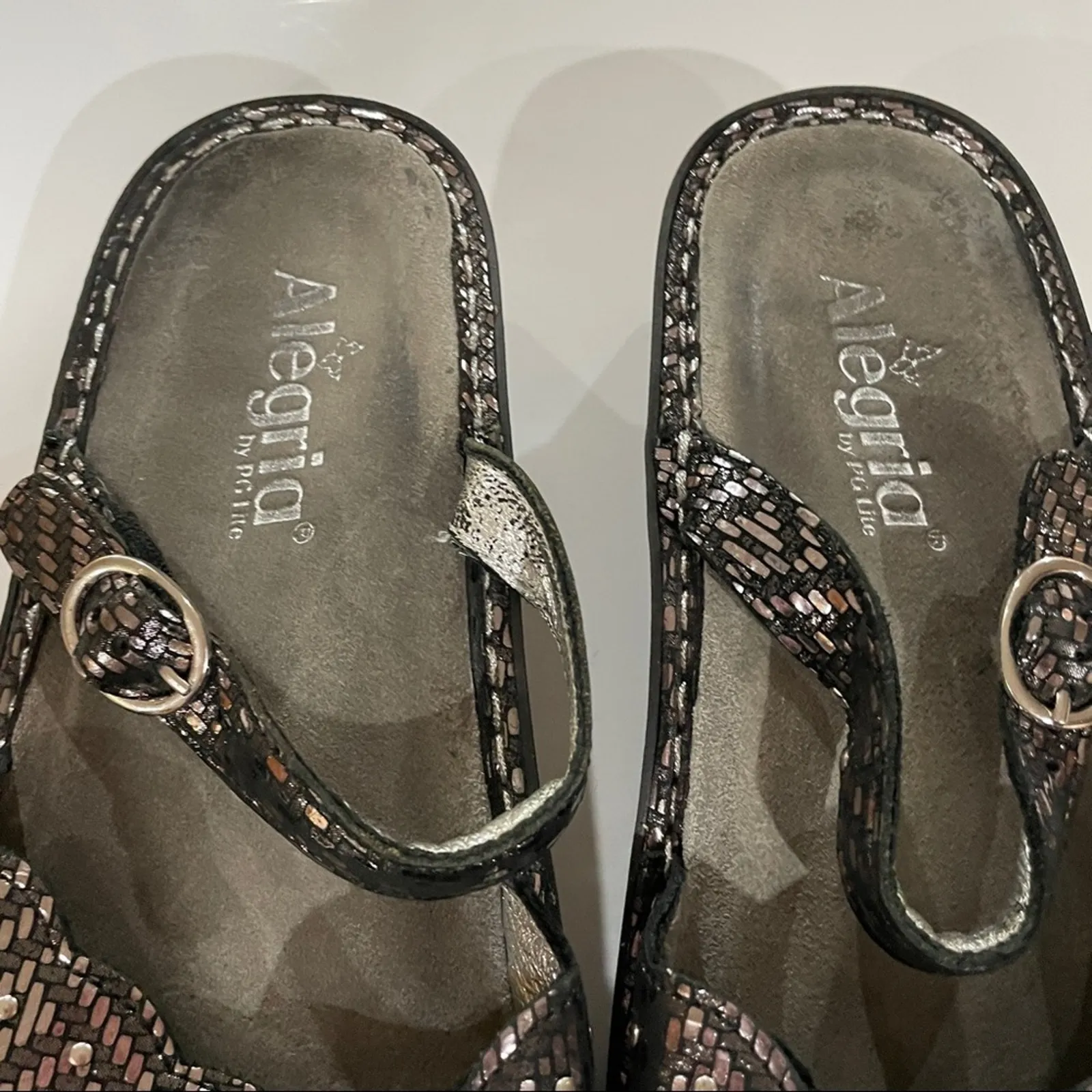 Alegria Tuscany Pewter Dazzler Metallic Mary Jane Mules Size 38‎ - Image 3