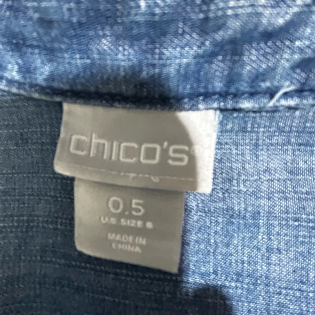 Chico’s Rhinestone Embellished Chambray Button-Up Shirt - Image 7