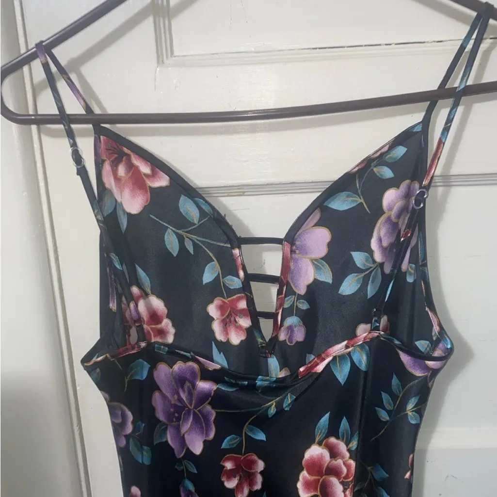 Secret Treasures Silky Ballet Floral Maxi Nightgown W/ Slits & Adjustable Straps - Image 4