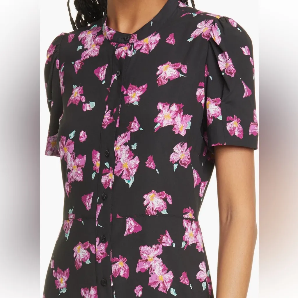 Dylan Floral Flounce Button-Up Midi Dress in Pink Floral Multi Sz 4 - Image 8