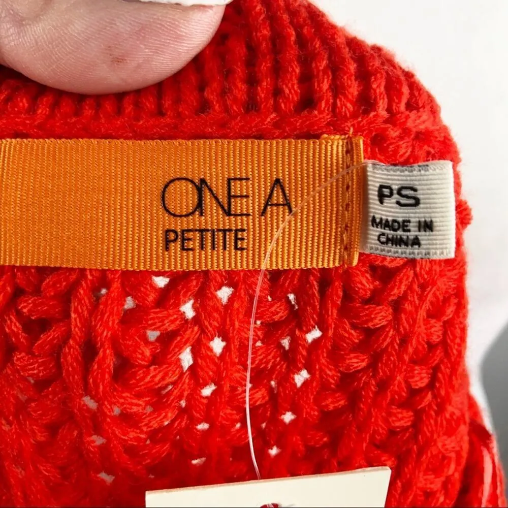 NWT One A Chenille Cable Knit Crew Neck Sweater Sz Small P Orange - Image 14