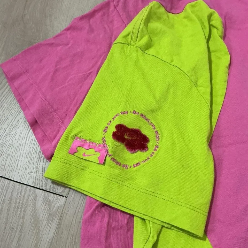 Nike Colorblock T Shirt Pink Neon Green Swoosh Logo Cotton Size M - Image 7