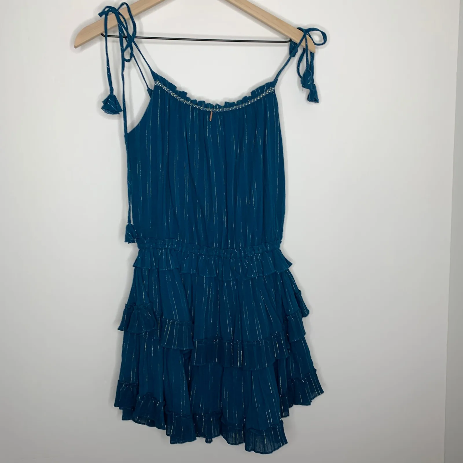 MISA Mini Rosella Ruffle Dress Turquoise Womens Small - Image 4