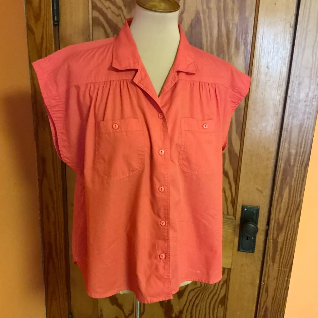 Vtg 70s orange girly button down top Size 18 - Image 8