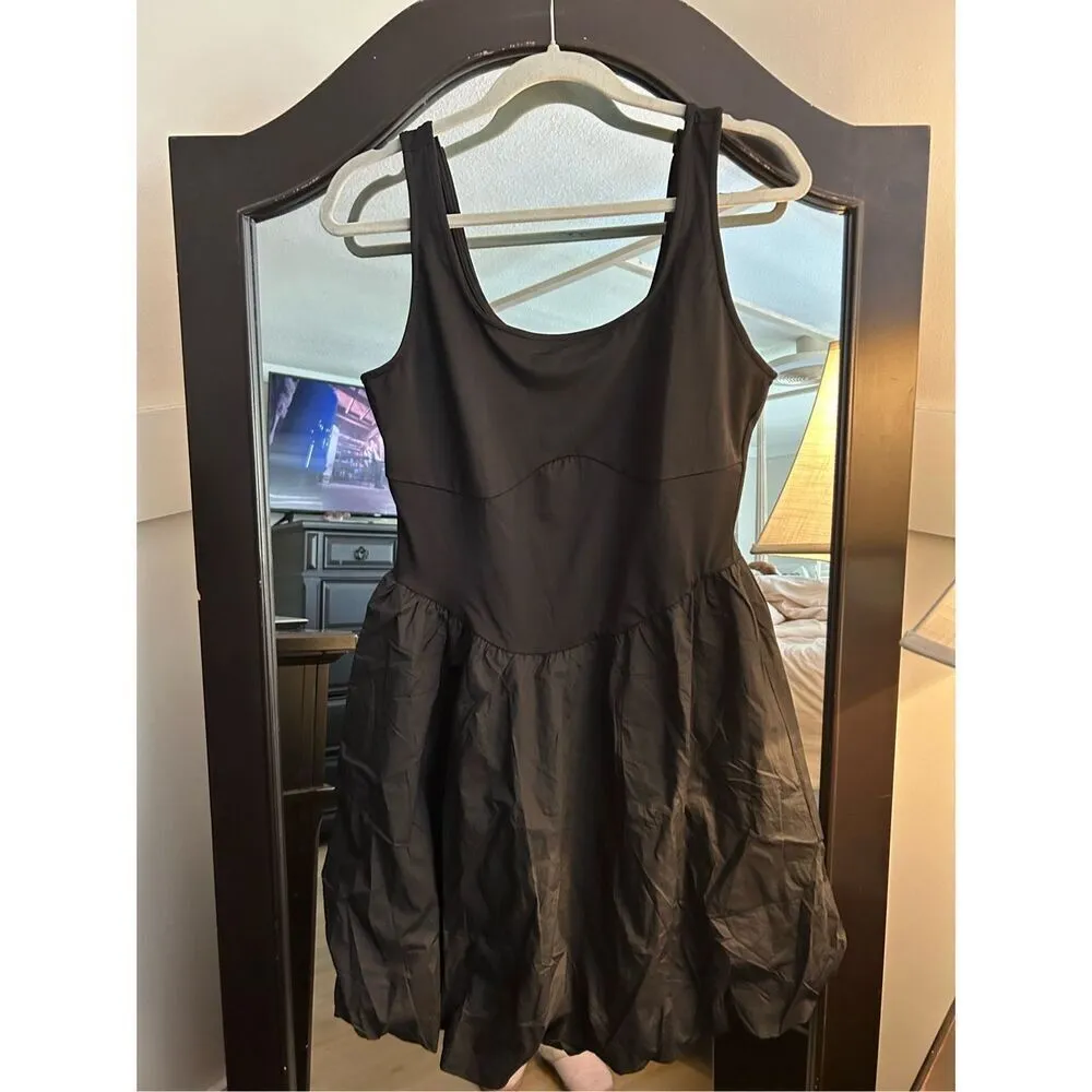 NEW Scoop Neck Sleeveless Ruffle Bubble Tank Mini Dress L Black Size L - Image 3
