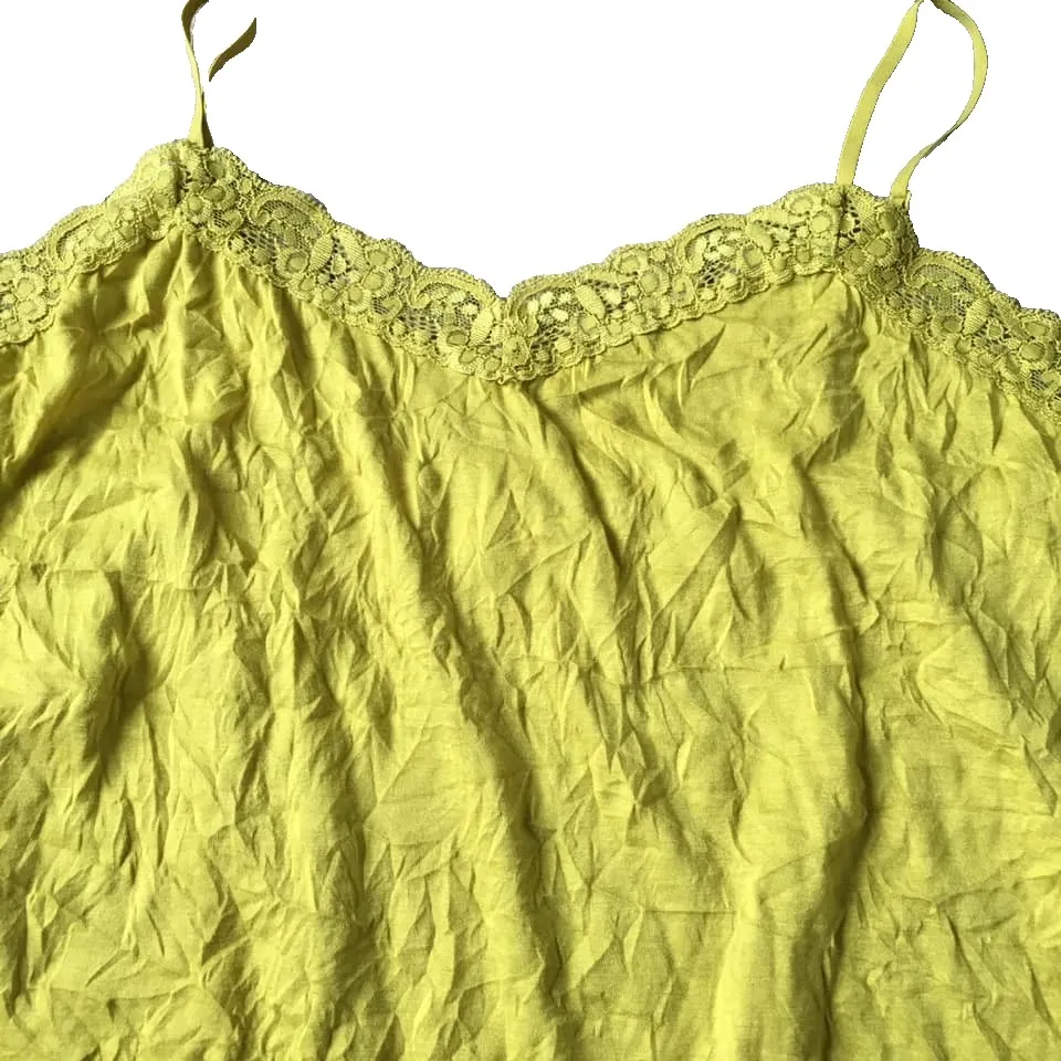 Coldwater Creek Y2K Lace Trim Tank Top Women M 10 12 Crinkle Chartreuse Cami - Image 2