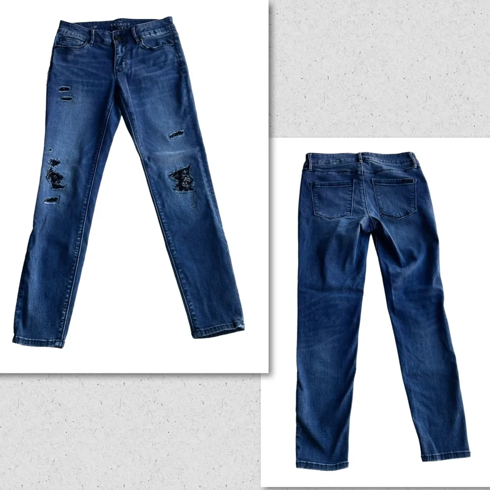 WHBM White House Black Market Skinny Ankle Jeans Blue Size 2P Petite Sequin fray - Image 10