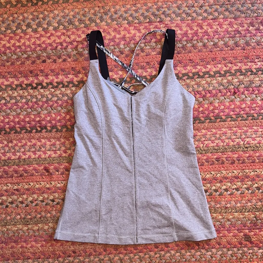 LULULEMON GREY STRAPPY BACK ATHLETIC TANK HIP LENGTH - Image 3