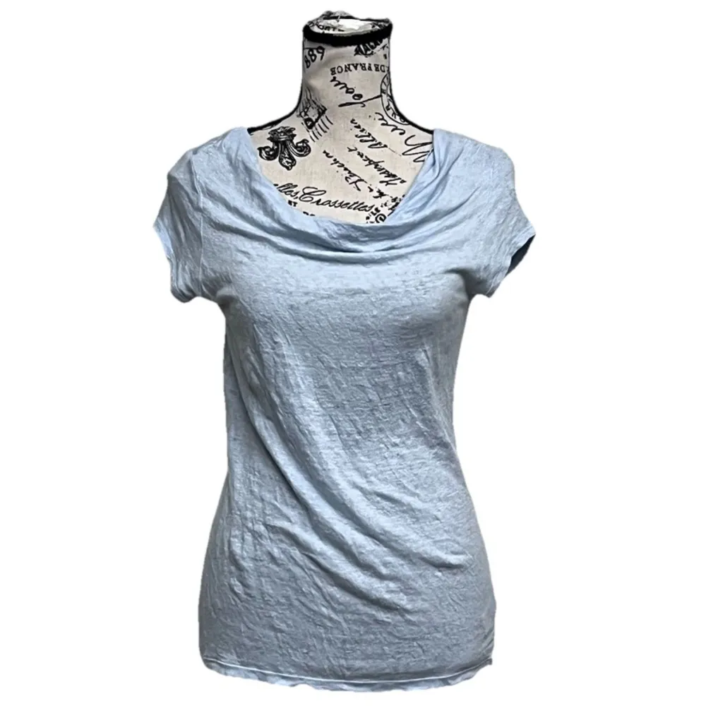 H by Halston 100% Linen Blue Blouse Womens S Sheer Beach Coastal Boho Preppy - Image 2